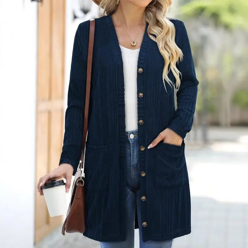 

Faionable ort Knitted Cardigan for Women with Front Buttons Warm kets Ele Sle Long Sve Color Winter Wear