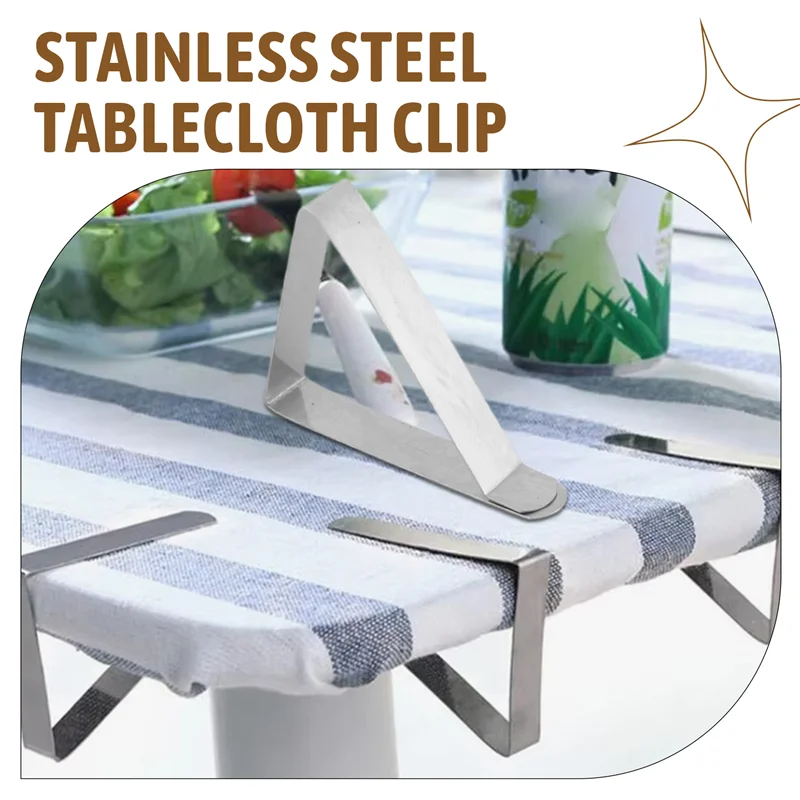 Aa63 quente 4 pçs clipe de toalha de mesa de aço inoxidável, antiderrapante ajustável capa de mesa grampos clipe suportes de pano de mesa para festa piquenique
