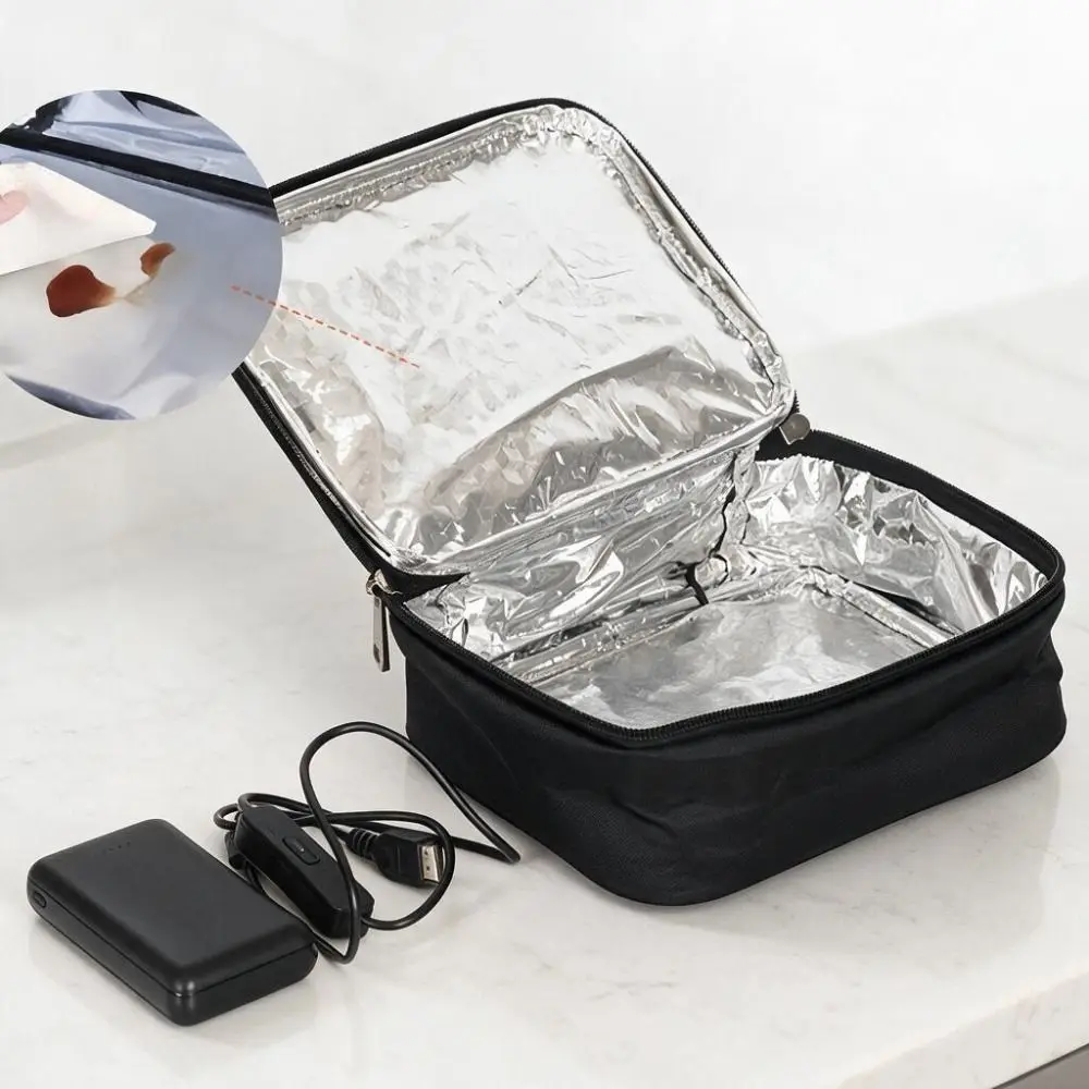 Waterproof Electric Lunch Heated Bag Aluminum Foil Lining USB Charging Lunch Box Warmer Packet Thickened Large Capacity