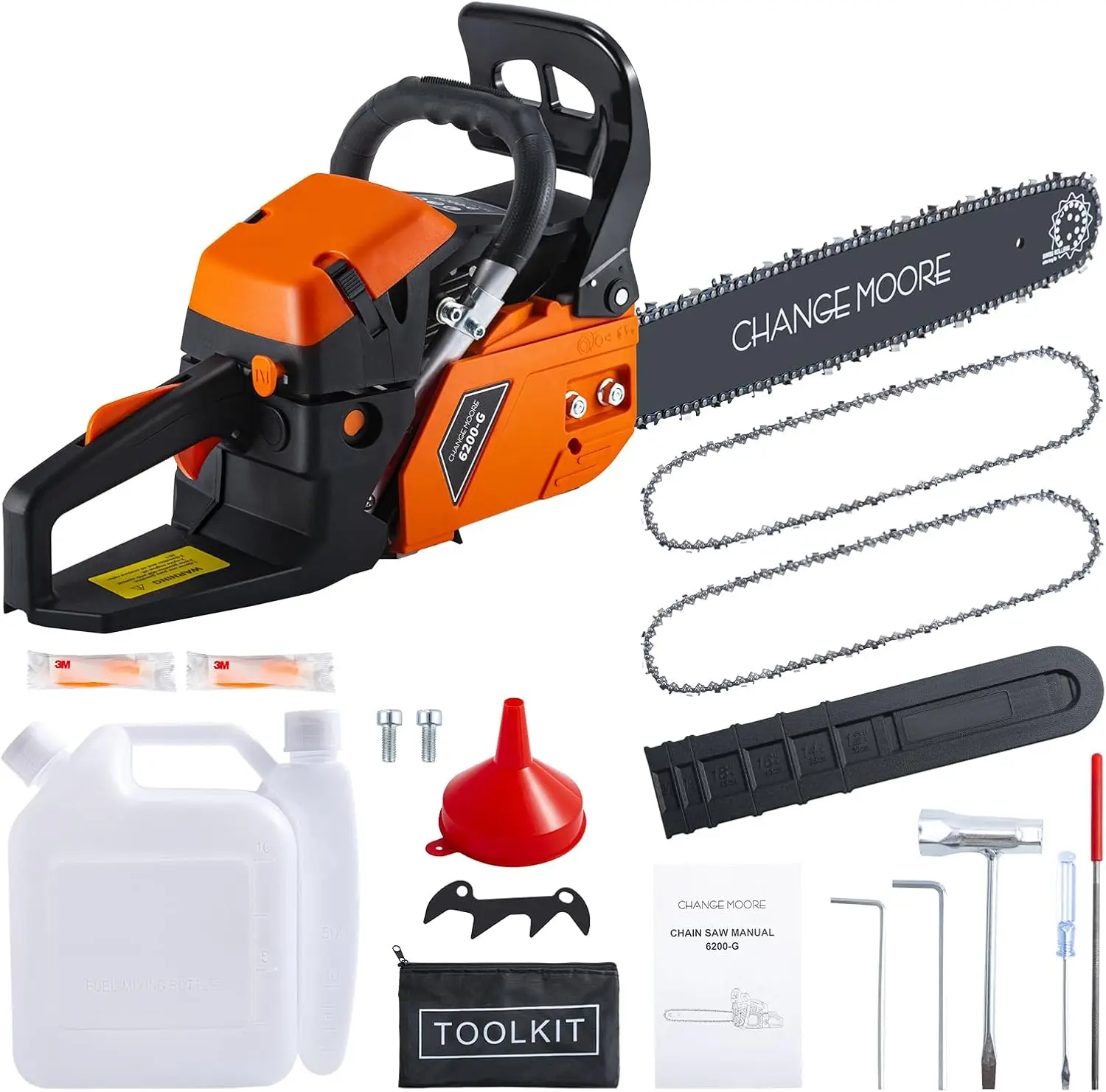 

20Inch 62CC Gas Powered Chainsaw with 2Pcs Chainsaw Chain, 550 ml Fuel 260 ml Oil Tanks, 2-Cycle Engine, Automatic Chain Oiler P