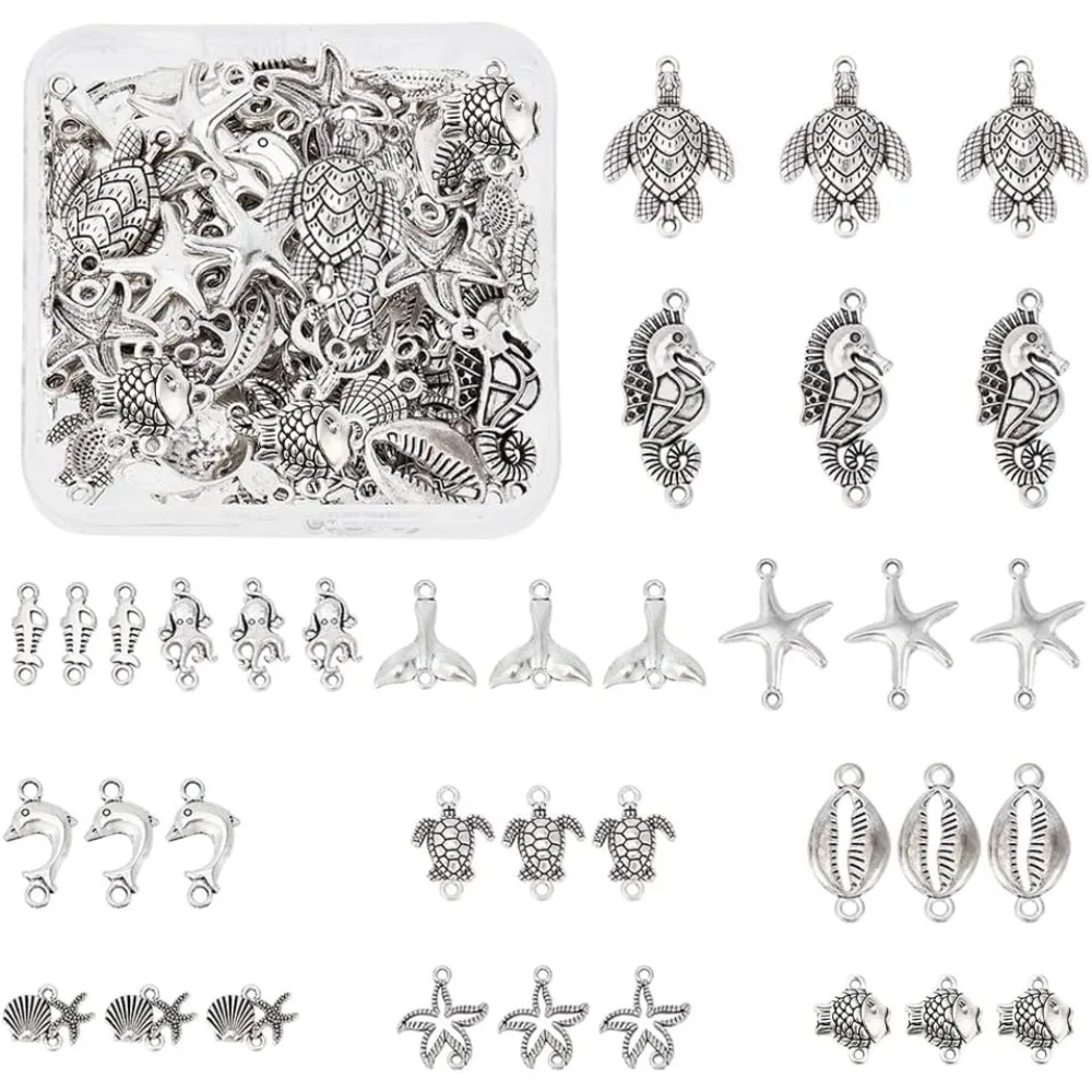 72Pcs 12 Styles Ocean Charms Sea Animal Charm Connctor Charms Summer Hawaii Leaf Link Charms for Jewelry Making Charm making kit