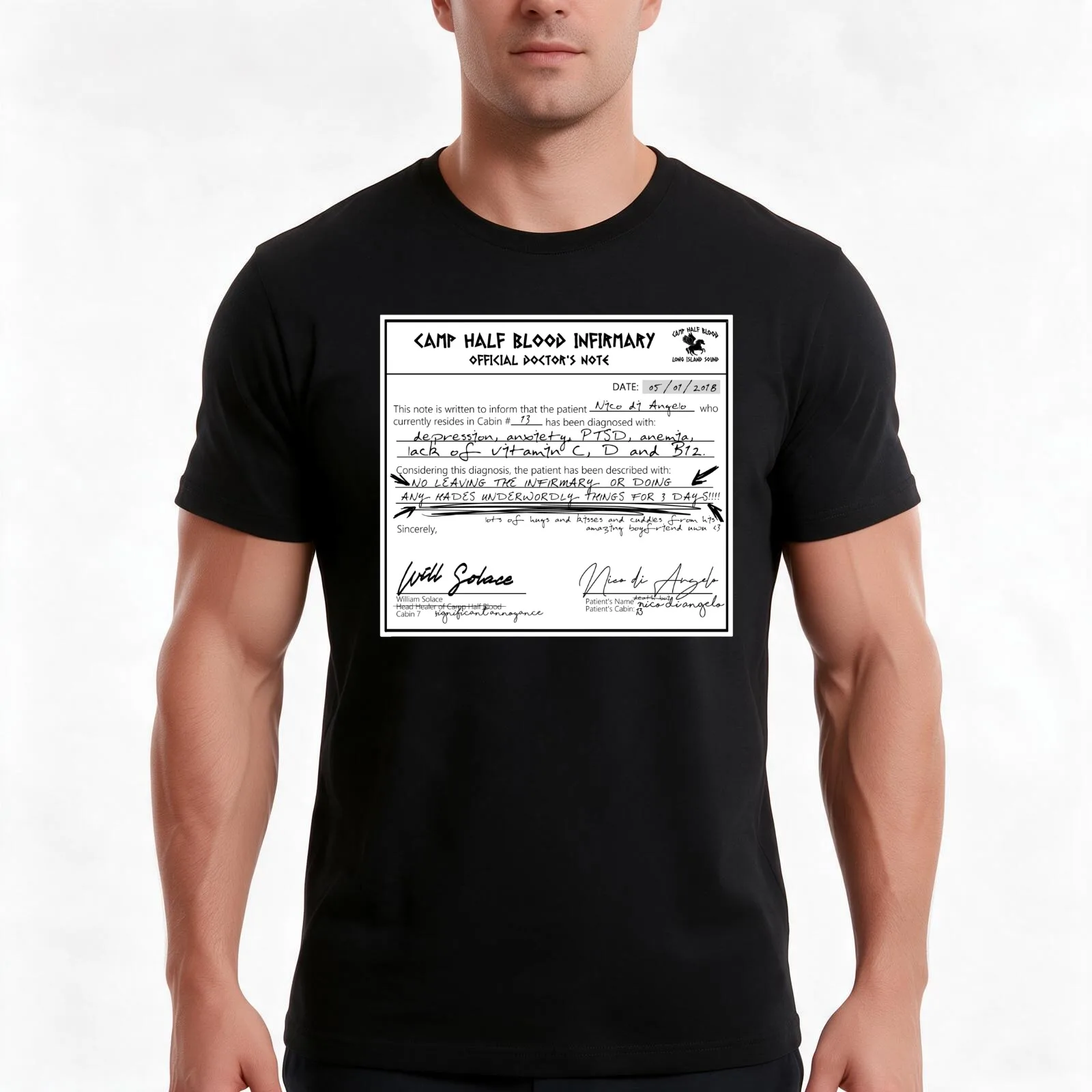 Percy Jackson - Solangelo Doctor's Note T-Shirt, Summer Casual Cotton Tee, Oversized Streetwear Tops, Vintage Graphic Print
