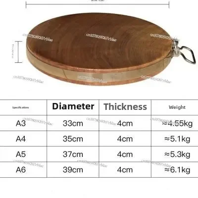 Household Large-sized Thickened Clam Wood Anvil with Bone Chopping Board, Circular Iron Whole Wood Chopping Board, Double-sided