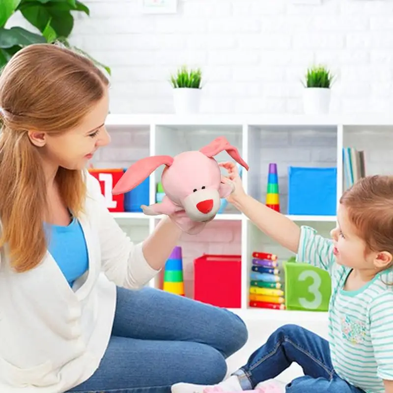 Juguetes de animales de peluche para niños, marionetas de mano, historia de dedos, muñecas Kawaii, juguetes educativos, León, conejo, mono, vaca, pato, regalo