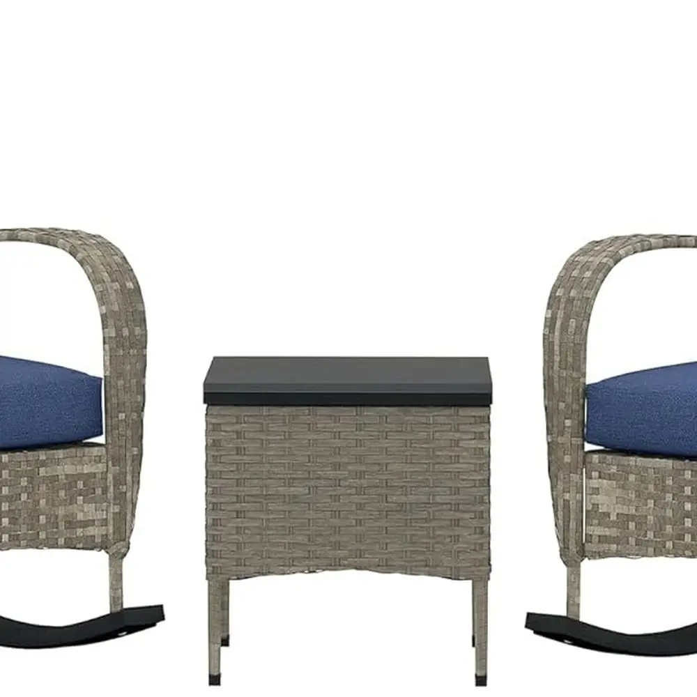 

Wicker Patio Furniture Set, PE Rattan Rocking Chairs with Coffee Table, Cushions, Outdoor Bistro Set for Porch, Garden, Poolside
