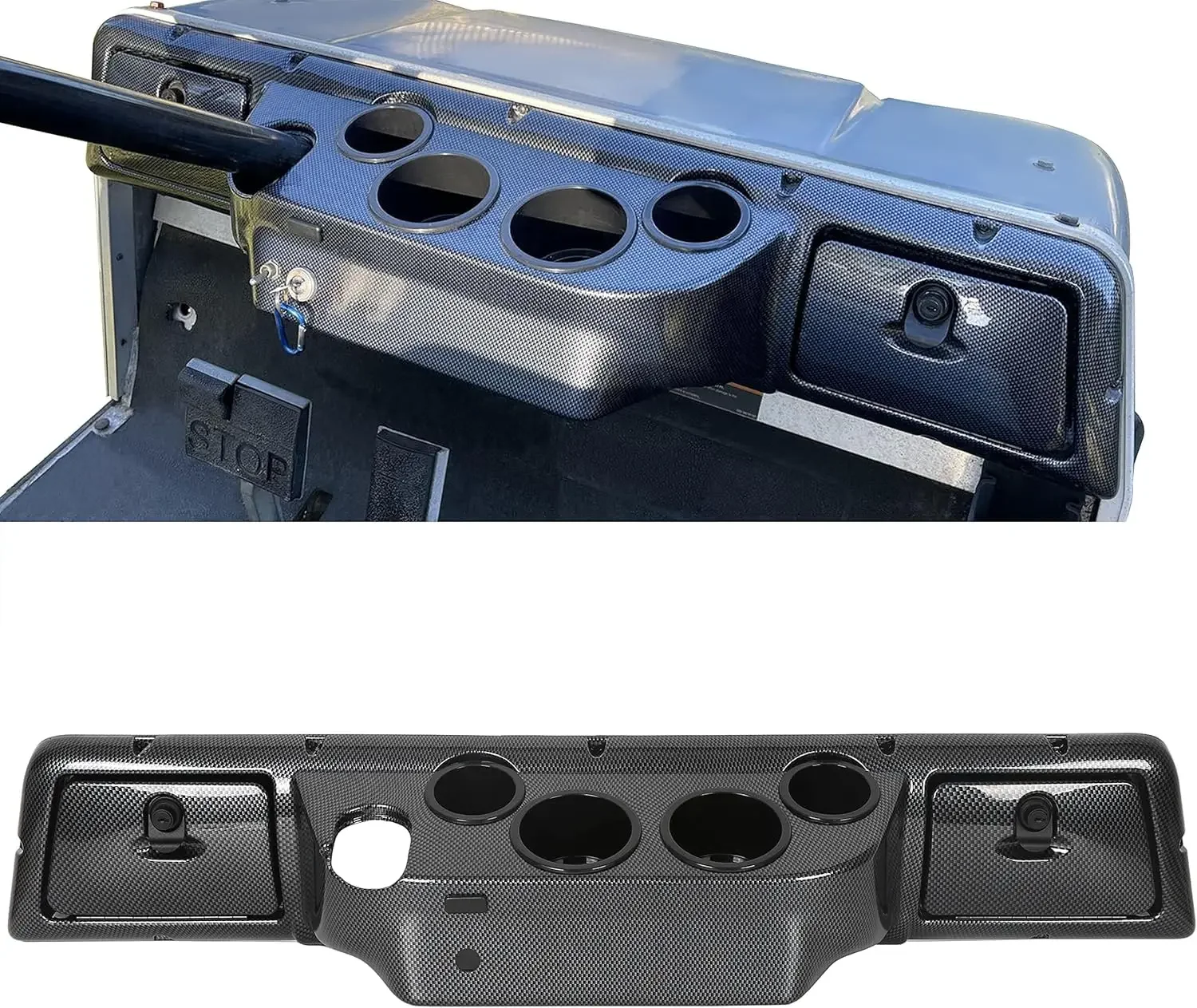 

Крышка приборной панели в сборе, совместимая с 1988-Up Club Car DS Golf Cart Коробки для перчаток в стиле углеродного волокна, 4 подстаканника (только модели DS)