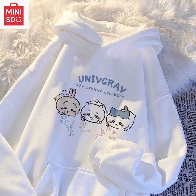 

Толстовка с принтом MINISO Collaboration Chiikawa, свободная, с рисунком, многофункциональная, повседневная и милая для девочек