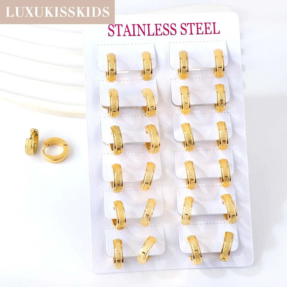 

LUXUKISSKIDS 12pairs/lot Small Round Earring Stainless Steel Gold Color Hoop Circle Clips For Woman/Man Aretes pendientes mujer