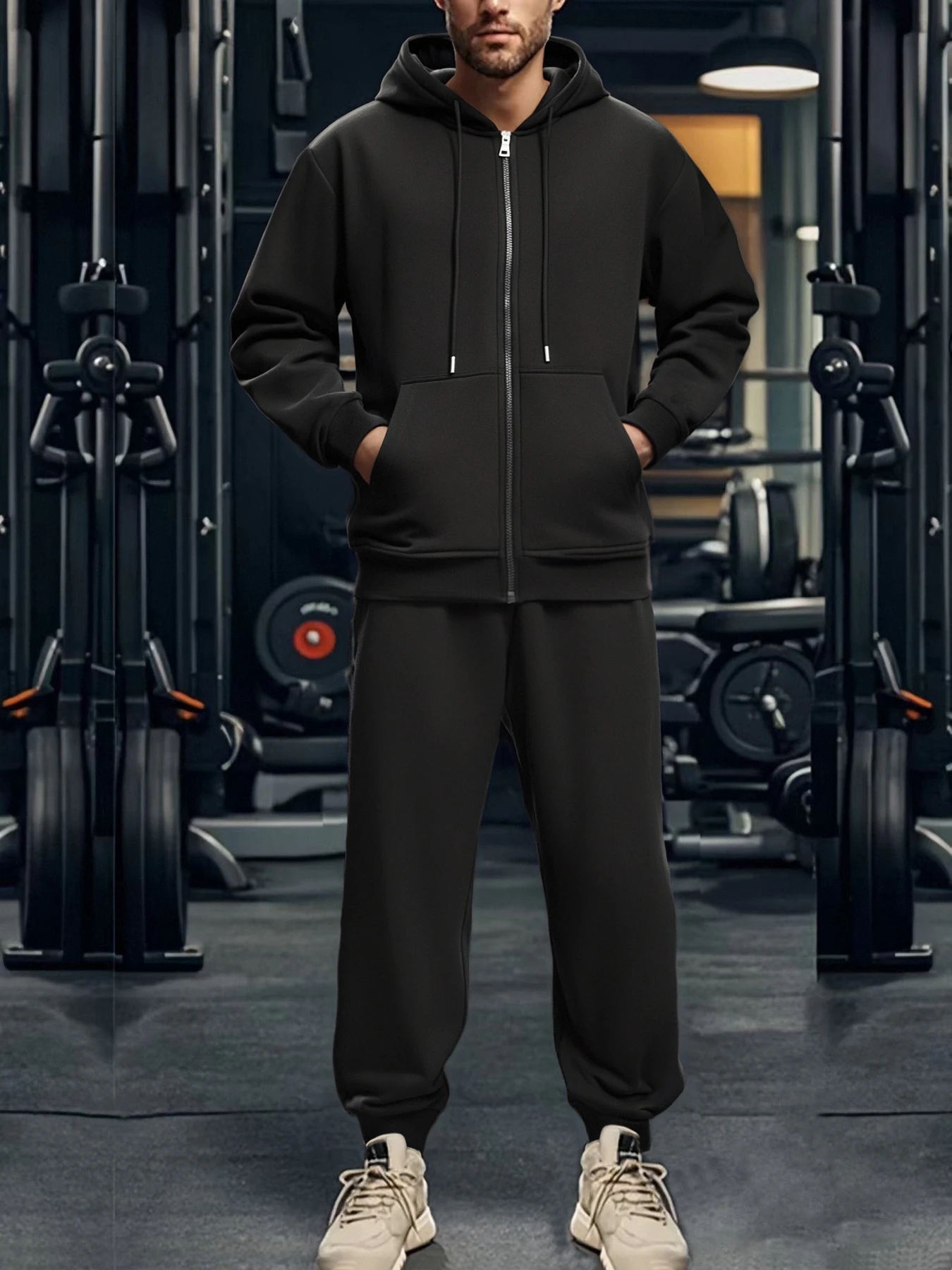 

Men's autumn and winter set cardigan sweatshirt tapered loose sweatpants casual sports fashion set