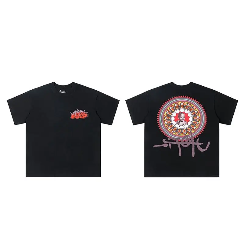 2026 Vintage Beast Lightning Graphic T-shirt Men Distressed Streetwear Short Sleeve Tee