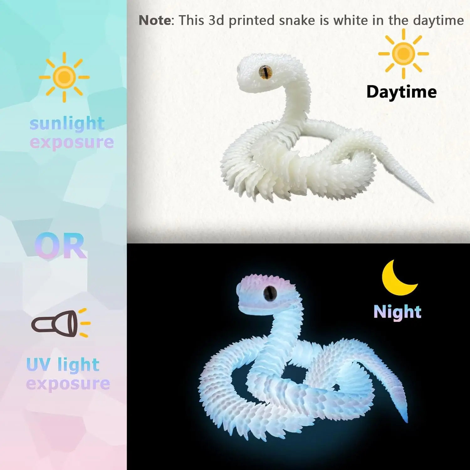 3D Printed Snake Flexible Printing Animal Fidget Snake Perfect Desk Pet Animal Collectors Halloween Decorations Essentials