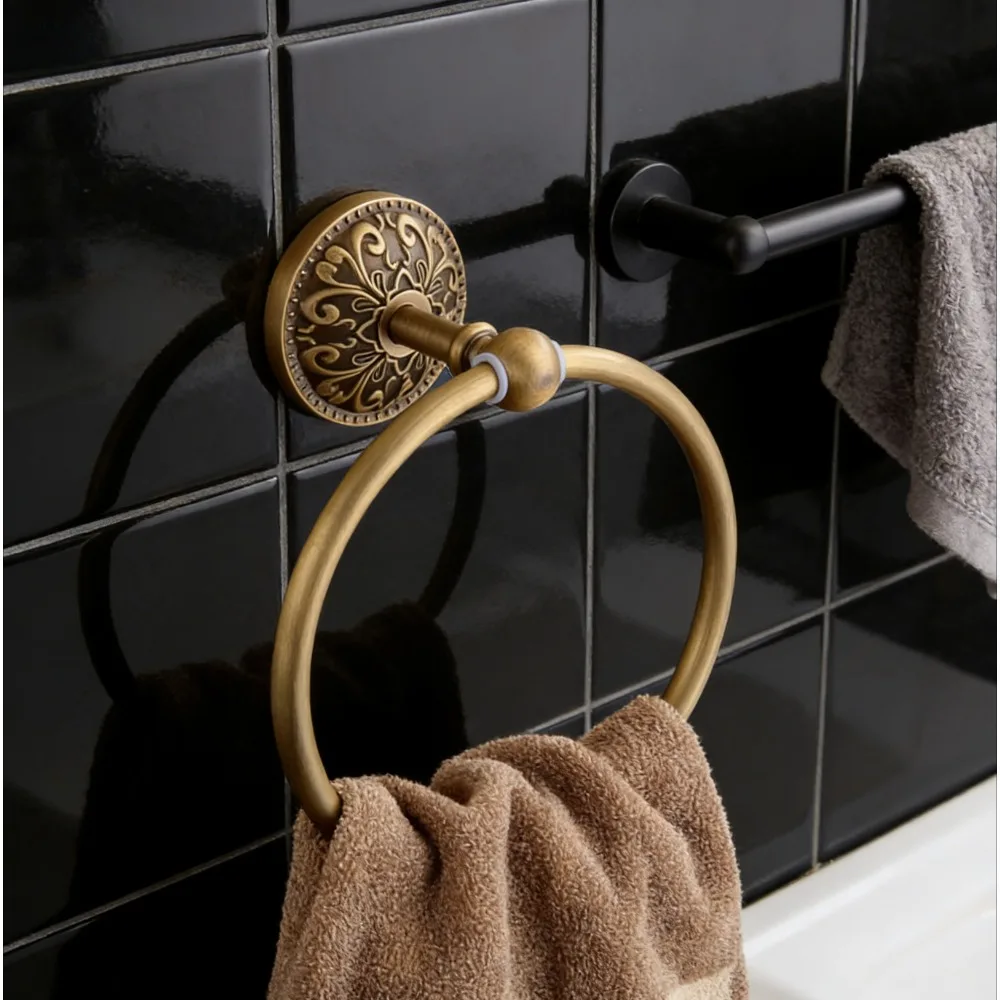 

Настенное круглое подвесное круглое антикварное латунное кольцо для полотенец, вешалка для полотенец в ванной комнате