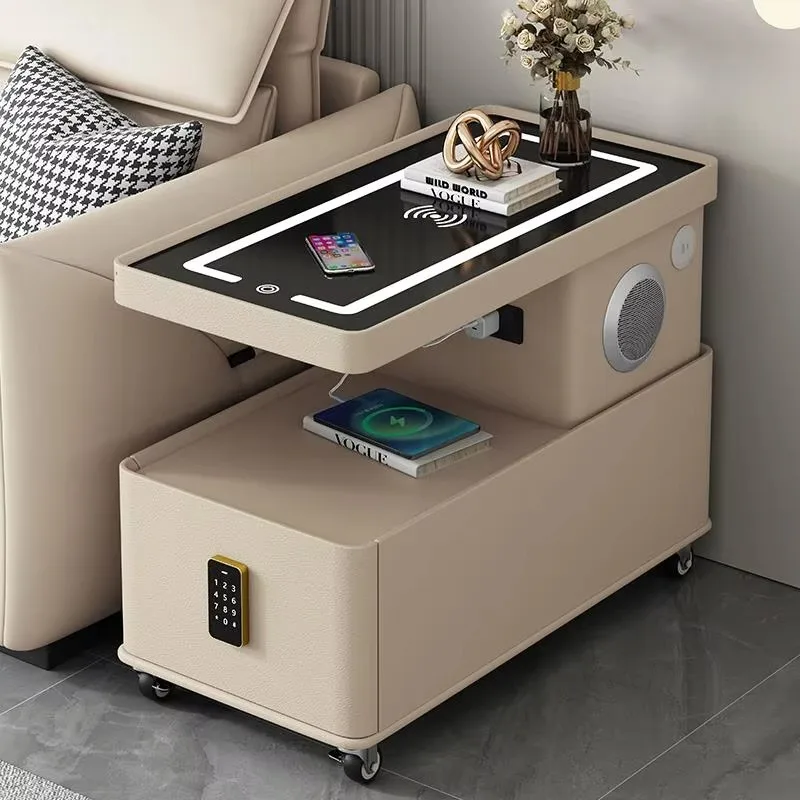 طاولة قهوة جانبية ذكية قابلة للدوران متعددة الوظائف، عجلات قفل متحركة، طاولة بجانب السرير الذكية الفاخرة لغرفة المعيشة المنزلية #5