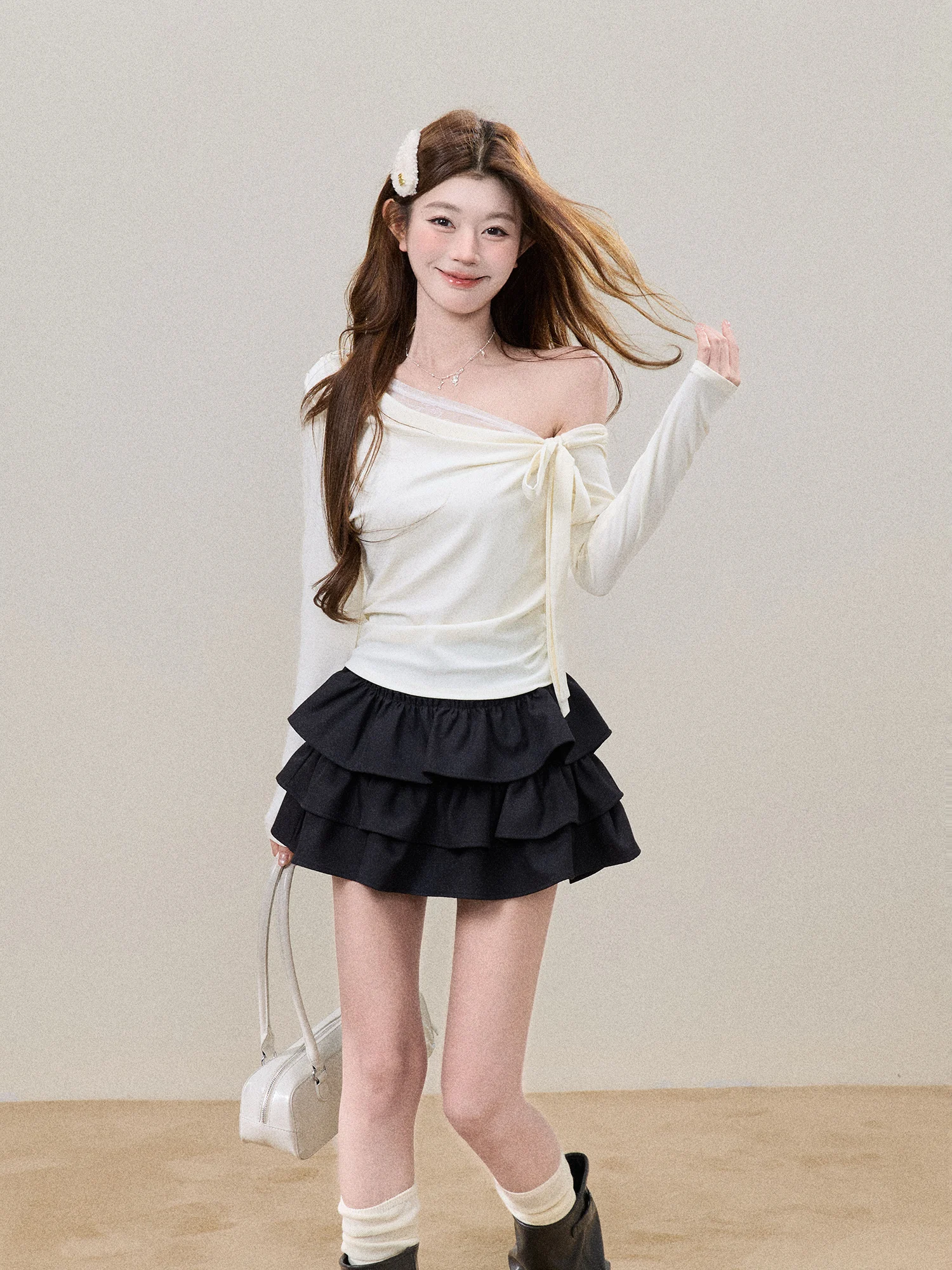 

Swee Early Spring Asymmetrical Knitwear Women's Beautiful Long Sve Casual Sle Comfortable Soft oulder Baring Top