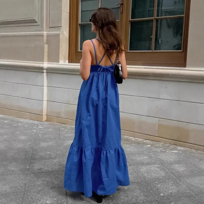 Tuularose Damen-Kleid mit Spaghettiträgern, sexy V-Ausschnitt, rückenfrei, ärmellos, lockeres A-Linien-Kleid, sexy Schnür-Partykleid, Robe weiblich