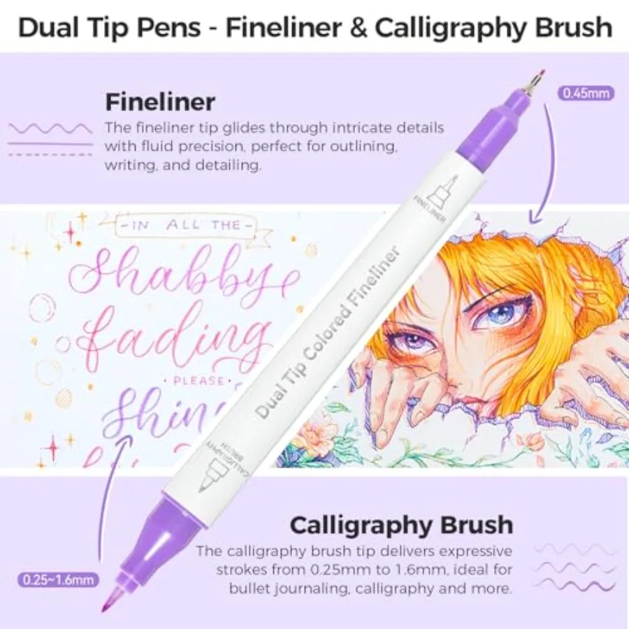 Ohuhu-pincel Fineliner de doble punta, bolígrafos de dibujo de colores, 12 colores, resistente al agua, a prueba de Alcohol, microbolígrafos para adultos, artistas, Beg