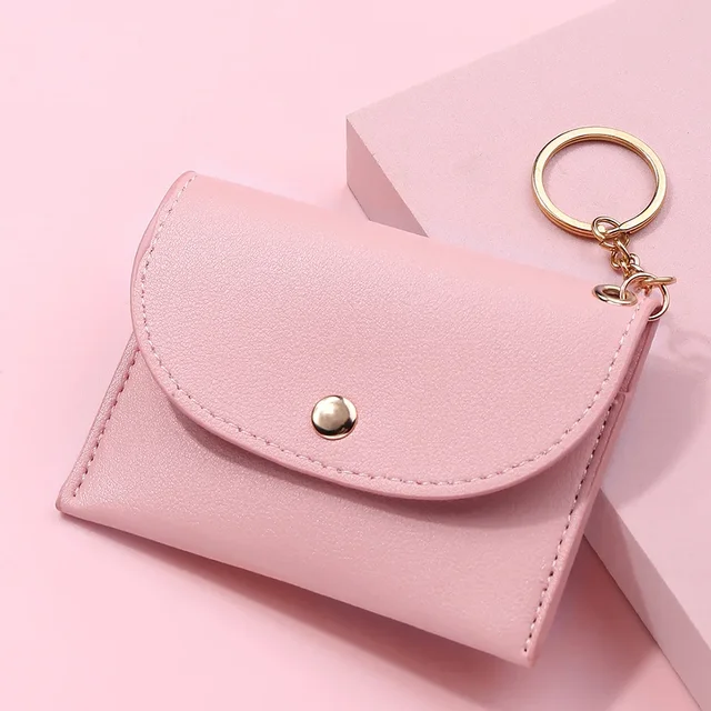 Portmonetka damska prosta moda PU skórzana klamra ultracienkie Mini portmonetki na drobne portfele z brelokiem etui na karty mały portfel