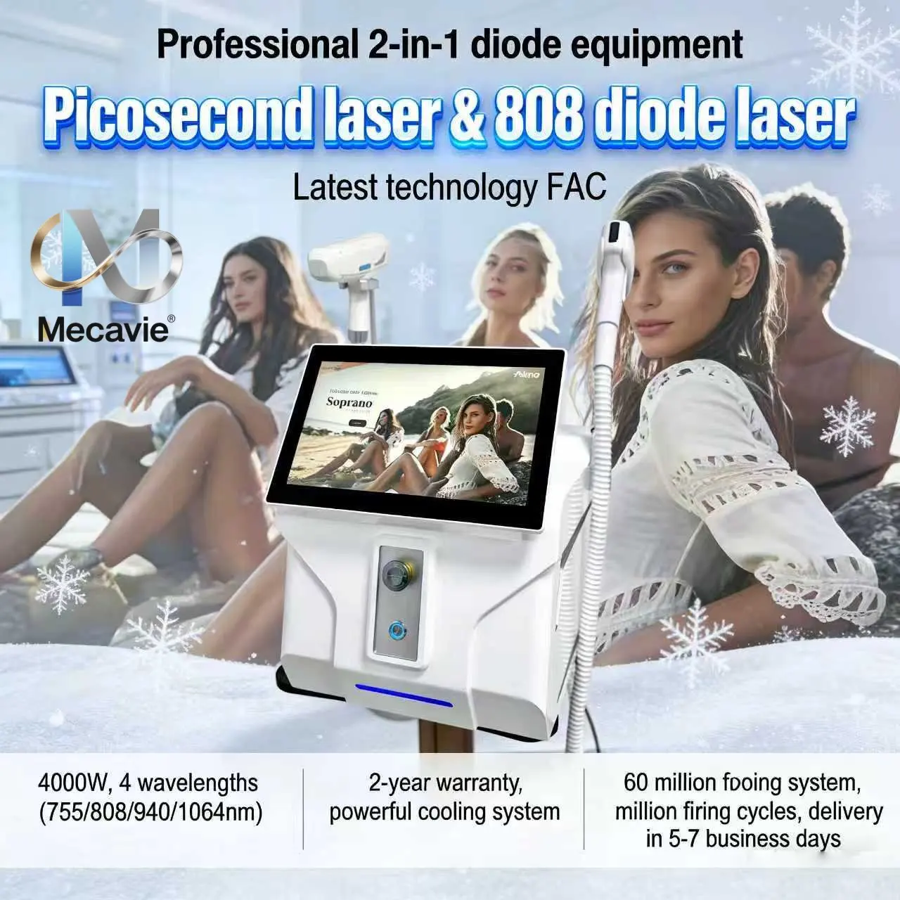 

Лазерный диодный аппарат 2026 FAC 4000 Вт, высокомощный, 4-волновой, пикосекундный, для безболезненного удаления волос и татуировок, профессиональный