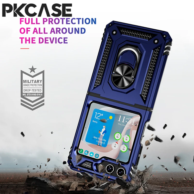 PKCASE Shockproof Case For Samsung Galaxy Z Fold 8 Ultra 7 6 5 4 3 Metal Ring Bracket Armor Cover For Galaxy Z Flip 8 7 6 5 4 3