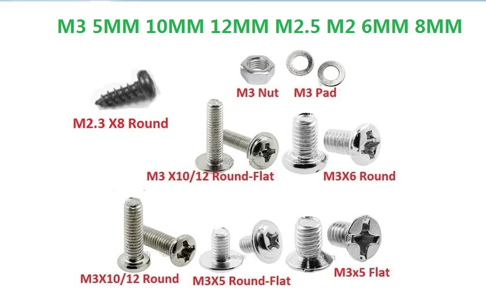 100pcs  For DIY Circuit Board M3 Nut Cross Screw M3 5MM 10MM 12MM M2.5 M2 6MM 8MM