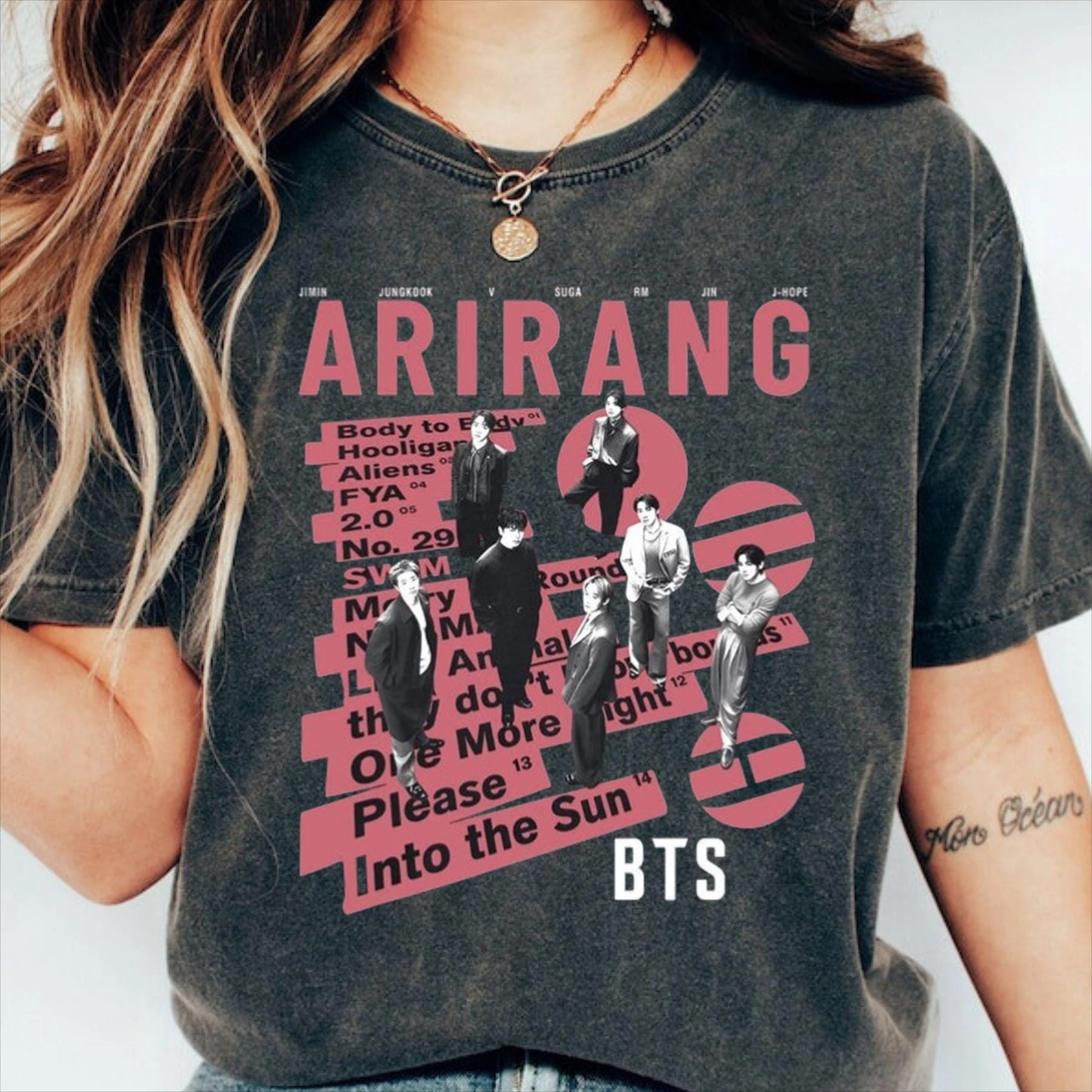 Camiseta Unissex BTS Arirang 2026 Nova, Oversize Retro, 100% Algodão, Moda Kpop para Homens e Mulheres, Camiseta Streetwear, Presentes para Fãs