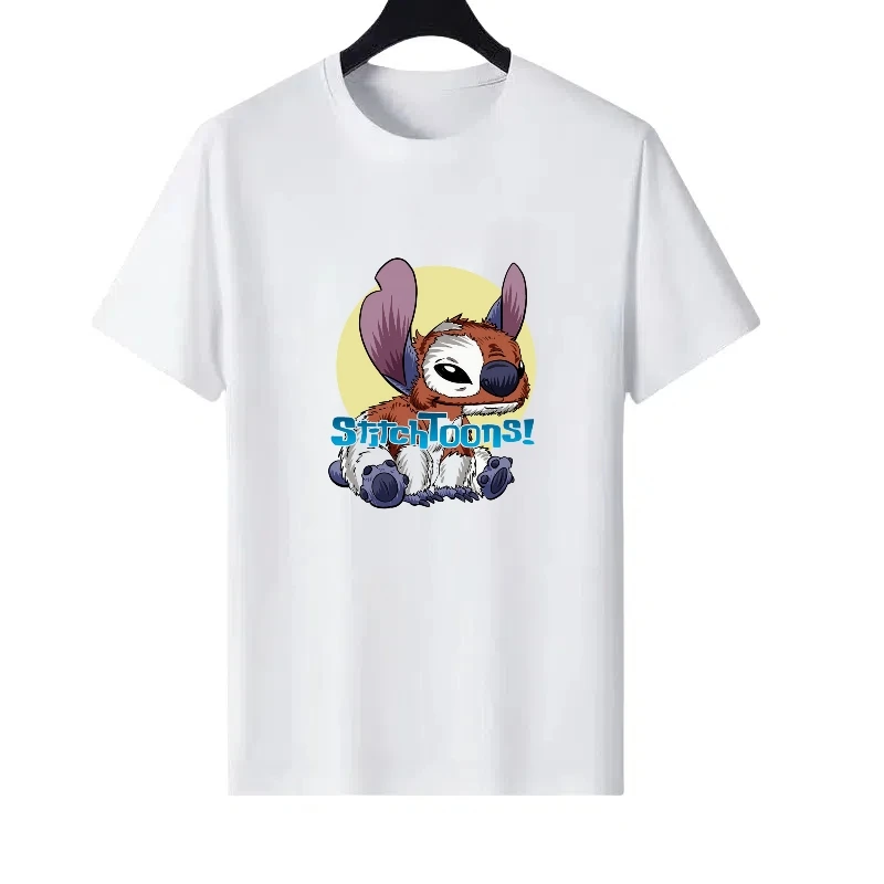 

Disney Stitch Woman White Summer Round Neck Parent-child Clothing Loose Tops Ladies Cheap Short Sleeves T-Shirt Men Sweatshirts