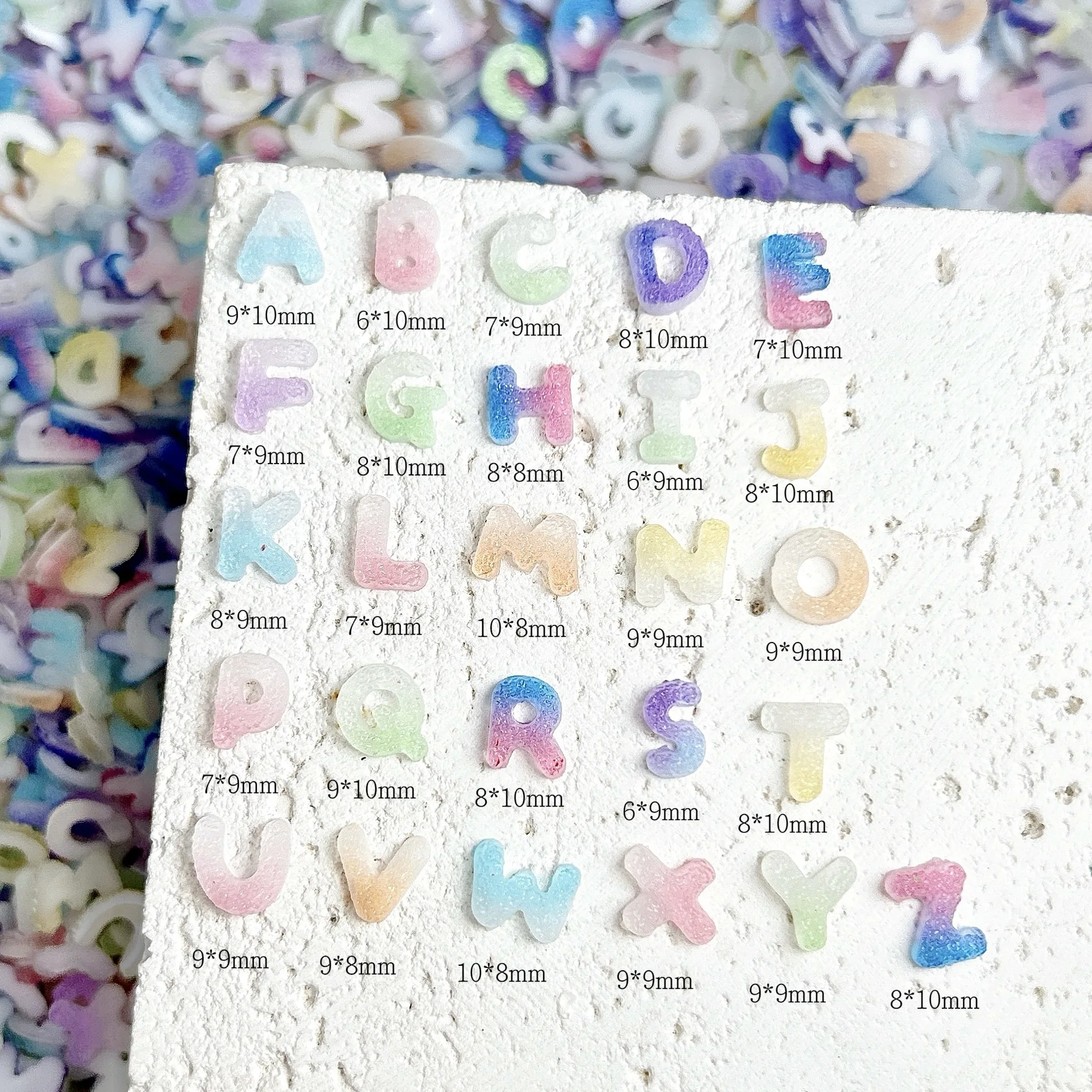 

Двухцветные элементы в виде английских букв для ногтей, градиентные, светящиеся, в стиле конфет, для декора ногтей, украшения для волос, повязок, брелоков и аксессуаров