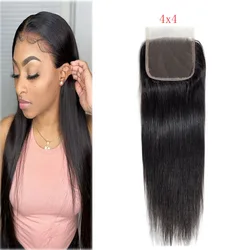 4x4 Lace Frontal Closure Brazilian Human Hair Black Straight Hair Color and 4x4 Transparent Lace  with Length 10 inch to 24 inch