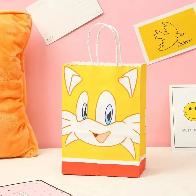 Sonic Anime Knuckles Amy Tails Shadow figura de acción periférica bolsa de papel para niños regalo fiesta de cumpleaños decoración de dulces de