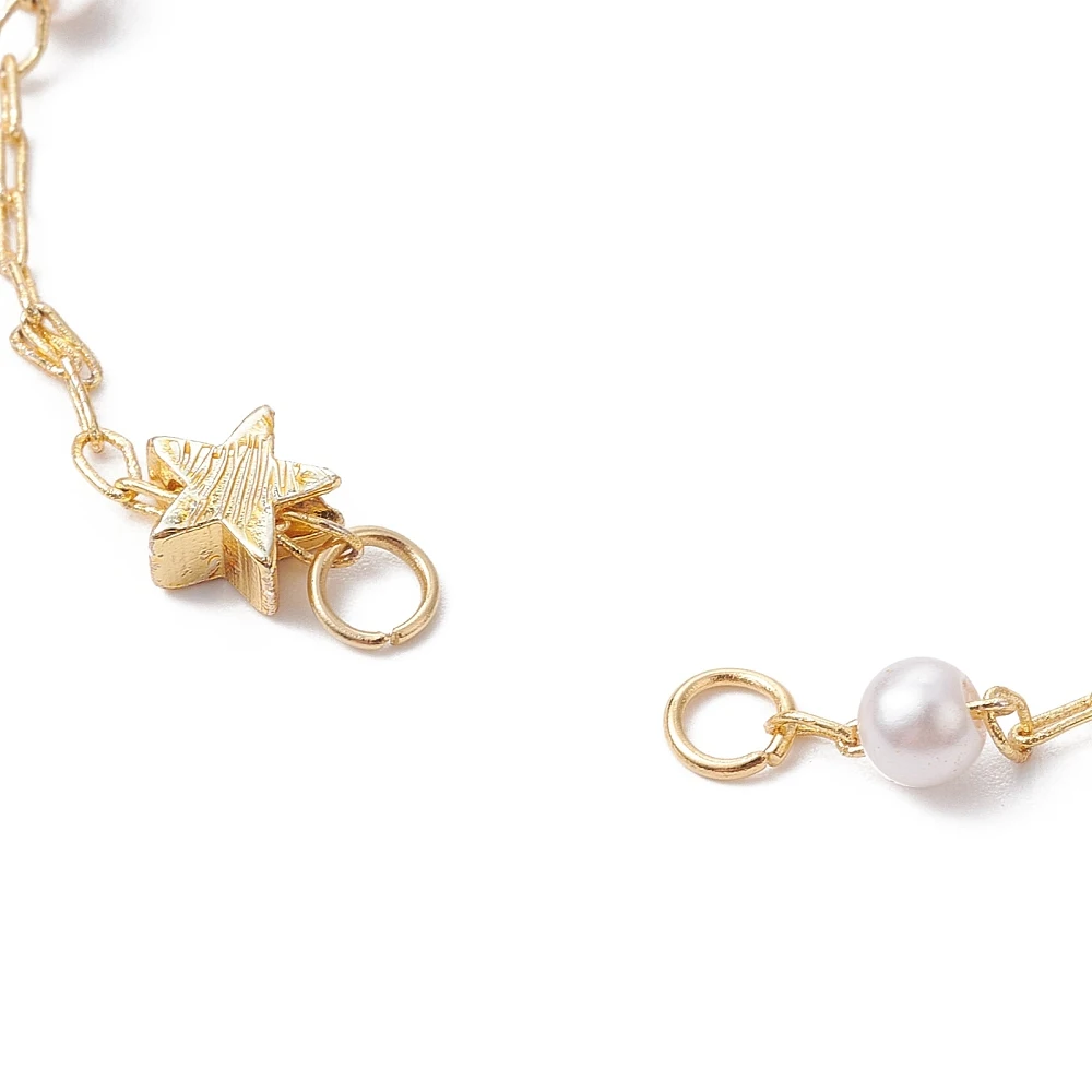 10 Stück Messing-Stern- und ABS-Imitationsperlen-Ketten für die Armbandherstellung, hellgoldener Karabinerverschluss für Verbindungsanhänger – Detail 2