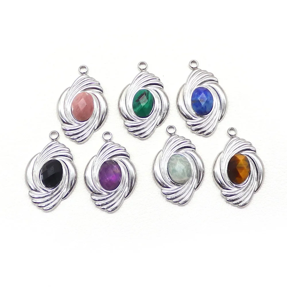 15x23mm Natural Tiger Eye Stone Pendant Silver Color Lapis Lazuli Charms for DIY Necklace Gifts Jewelry Making Accessories