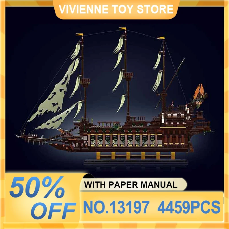 Mould King 13197 Large Pirate Vessel Building Blocks Bricks, Advanced Assembly Building Set, Unique Tabletop Display Model
