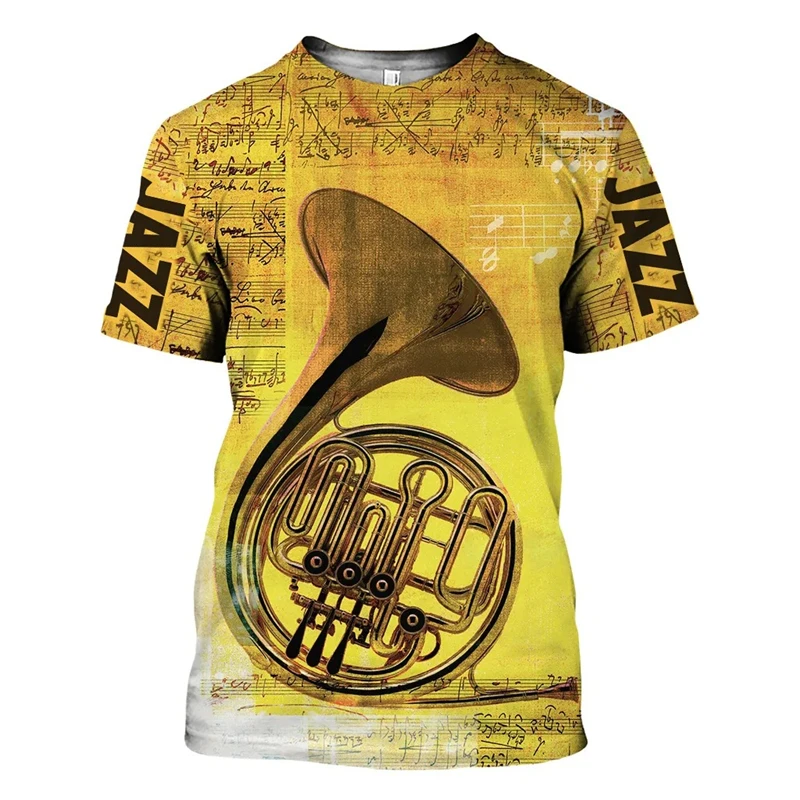 Guitar Saxophone Music T Shirt Men's Clothing Street Hip Hop Party T-shirt 3d Print Personality Round Neck Short Sleeve Tee Top