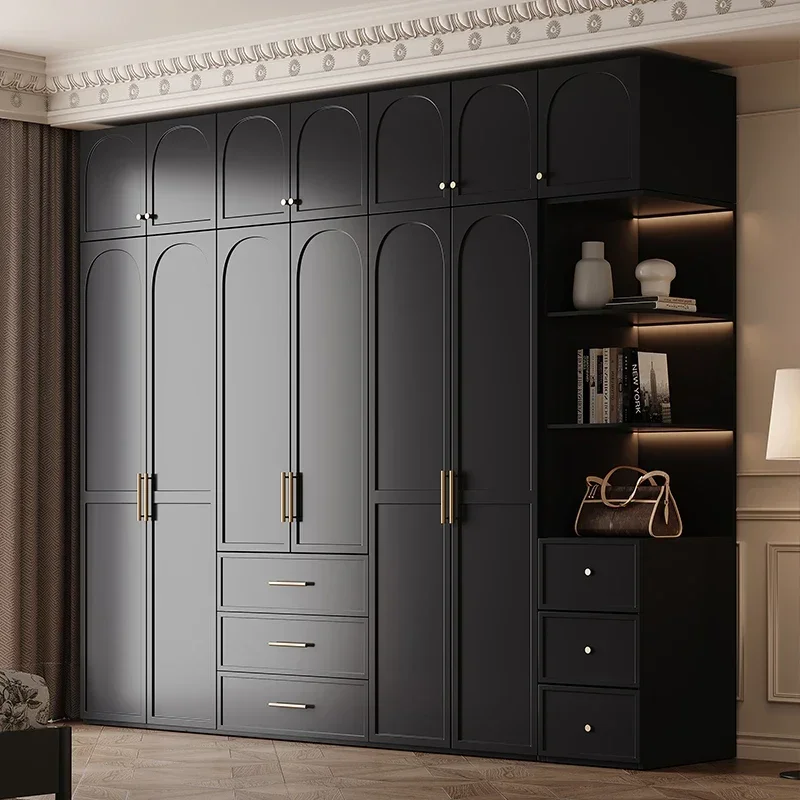 French Retro Style Black Wardrobes Storage Multilayer Cabinet Open Closets Wardrobes Bedroom Drawers Rangement Chambre Furniture