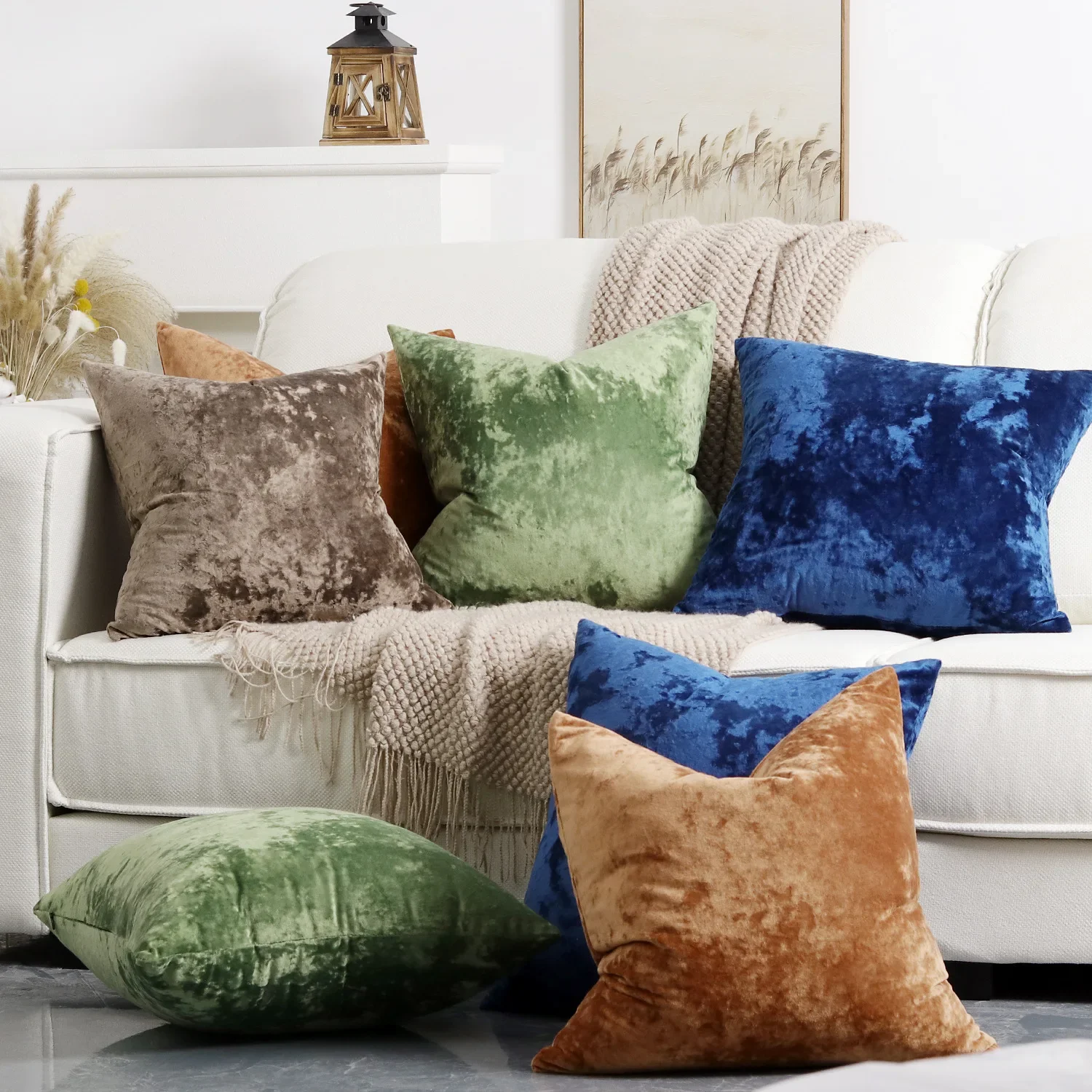 

Ice Plush Pillow Cover, Soft, Cozy, Blue, Gold, Green, Pink, Brown, Solid Home Decoration, 45x45cm, 60x60cm