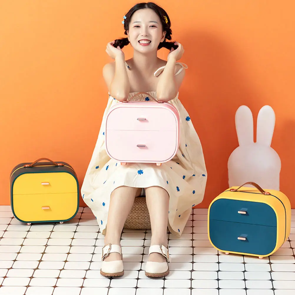 

1 шт. коробка для хранения украшений, органайзер для туалетного столика с крышкой, компактный контейнер для хранения косметики на рабочем столе, прочная пластиковая коробка