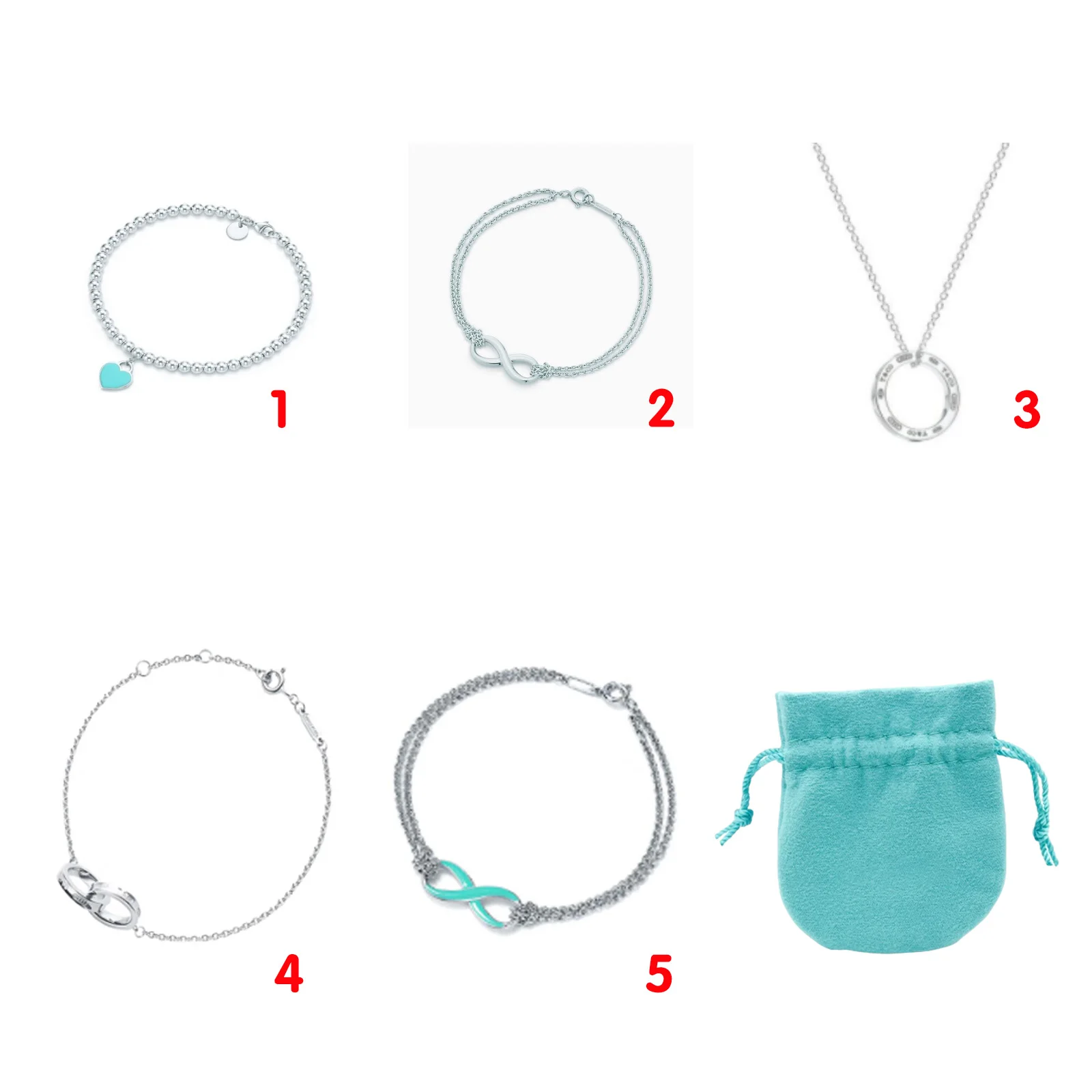 

Tiff Luxury High-End Women's Party Bracelet and Necklace in 925 Sterling Silver
