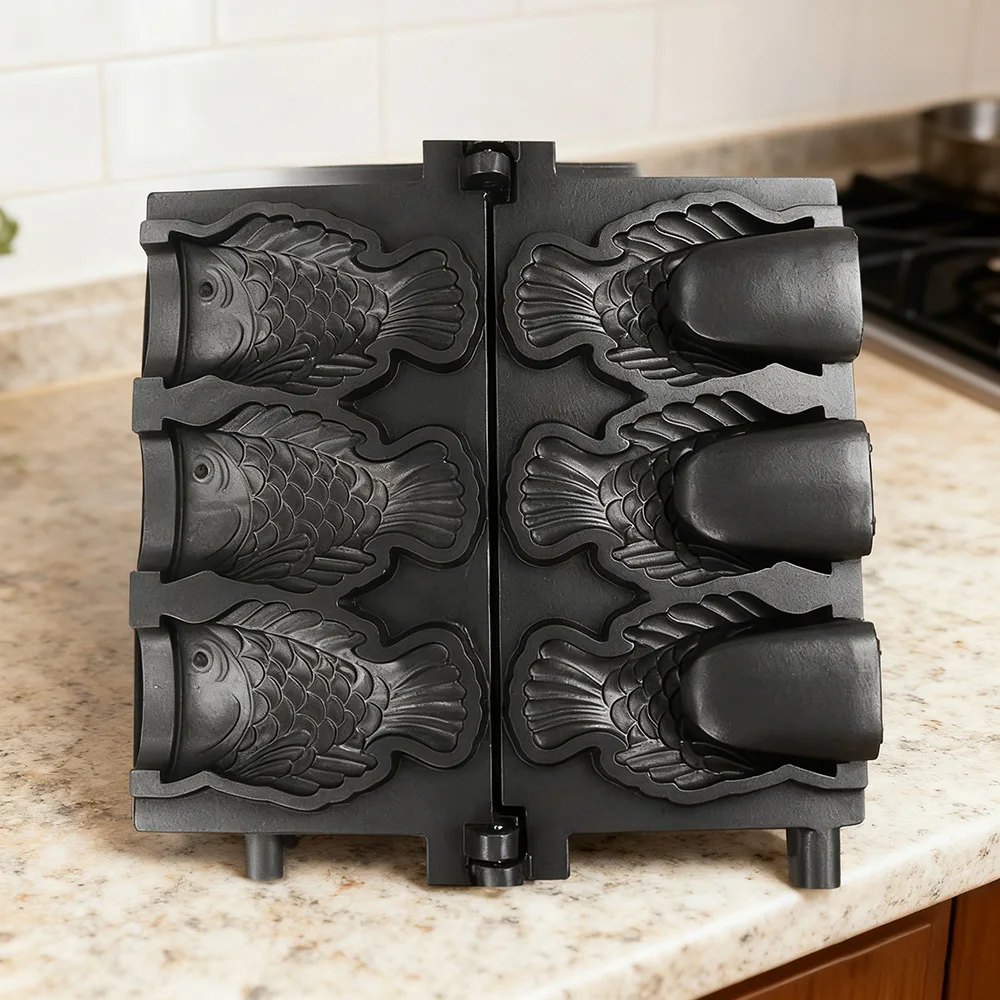 صانع Taiyaki التجاري 3 قطعة على شكل سمكة آيس كريم كعكة الوافل مخروط آلة وجبة خفيفة معدات طعام الشارع غير لاصقة 220 فولت 110 فولت