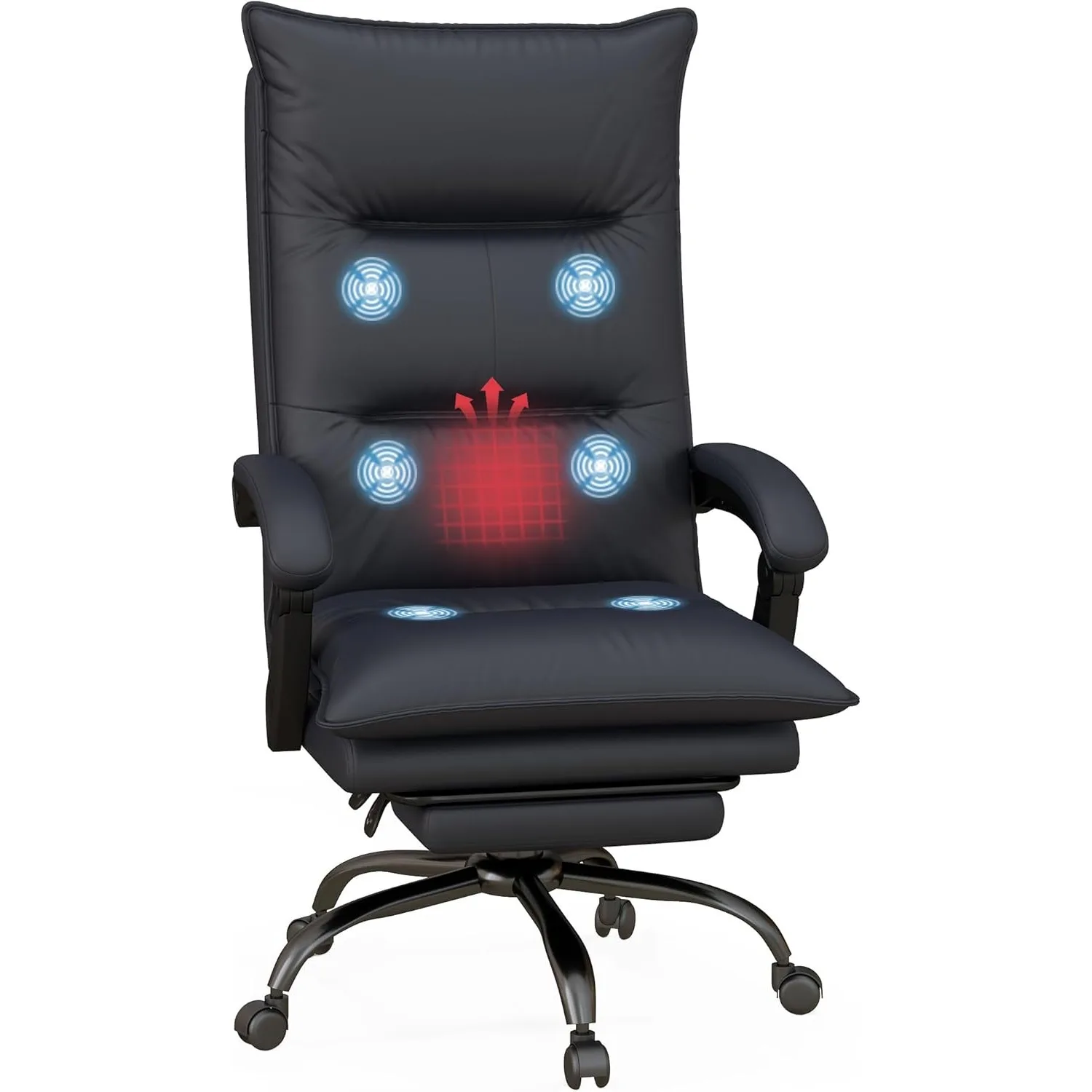 

Massage Office Chair with 6 Vibration Points, Computer Desk Chair, Heated Reclining Chair with Footrest, Armrest, Double Padding