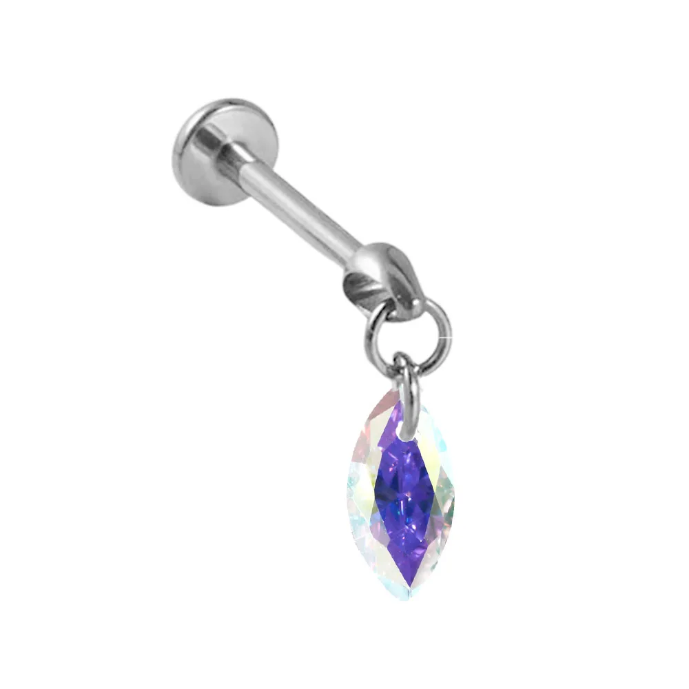 ASTM F136 G23 Titanium Bullet Head Threadless CZ Drop Pendant Pin Push in Lip Stud Drop Daith Conch Earring 16G 18G 20G