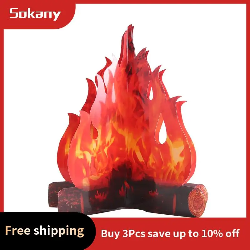 A59E-4 パック人工炎次元炎 3D 段ボールキャンプ火災装飾ホリデーパーティークリスマス