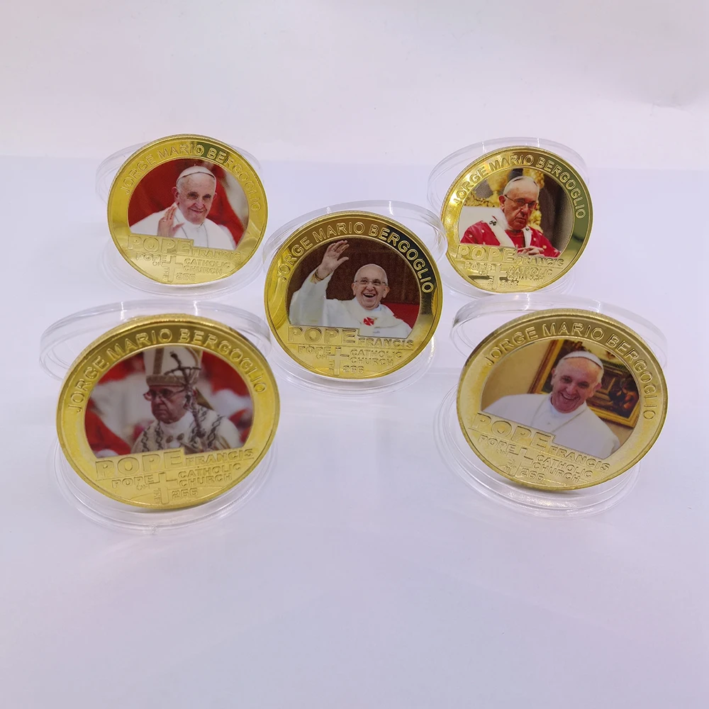 Latest Coin 1936-2025 Pope Francis JORGE MARIO BERGOGLIO Golden Commemorative Coins Pope of Rome Souvenir Coins Collectible Gift