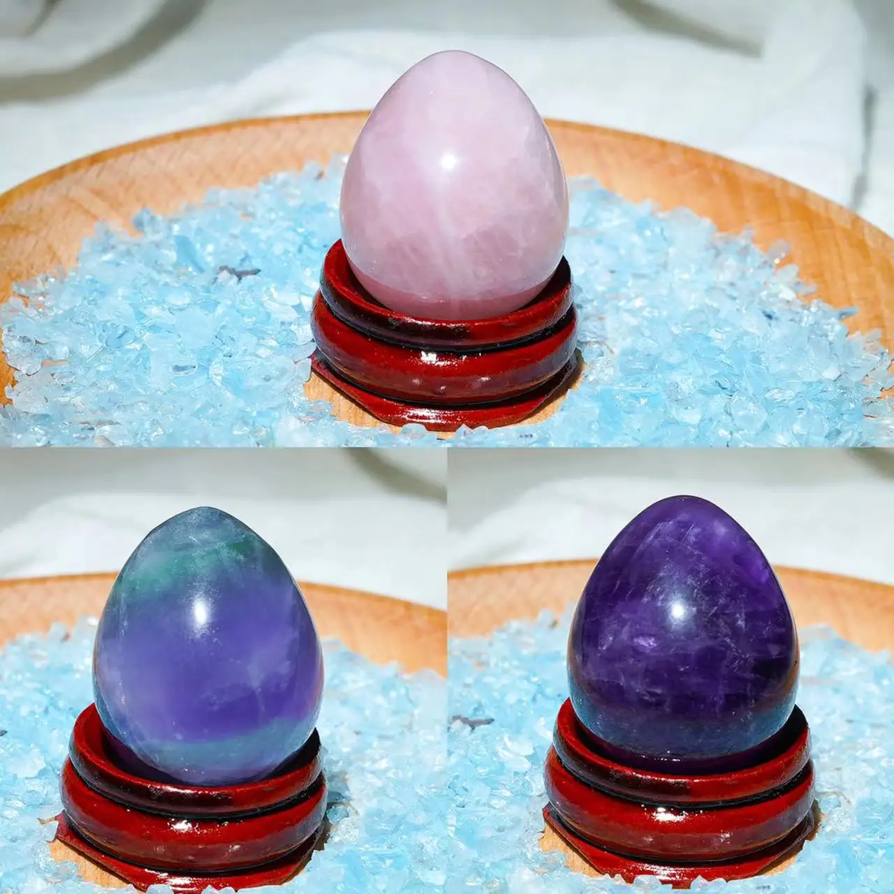 2023 New 30*25MM+Stand Natural Rose Quartz Amethyst Fluorite Quartz Crystal Sphere Large Crystal eggs Healing Stone