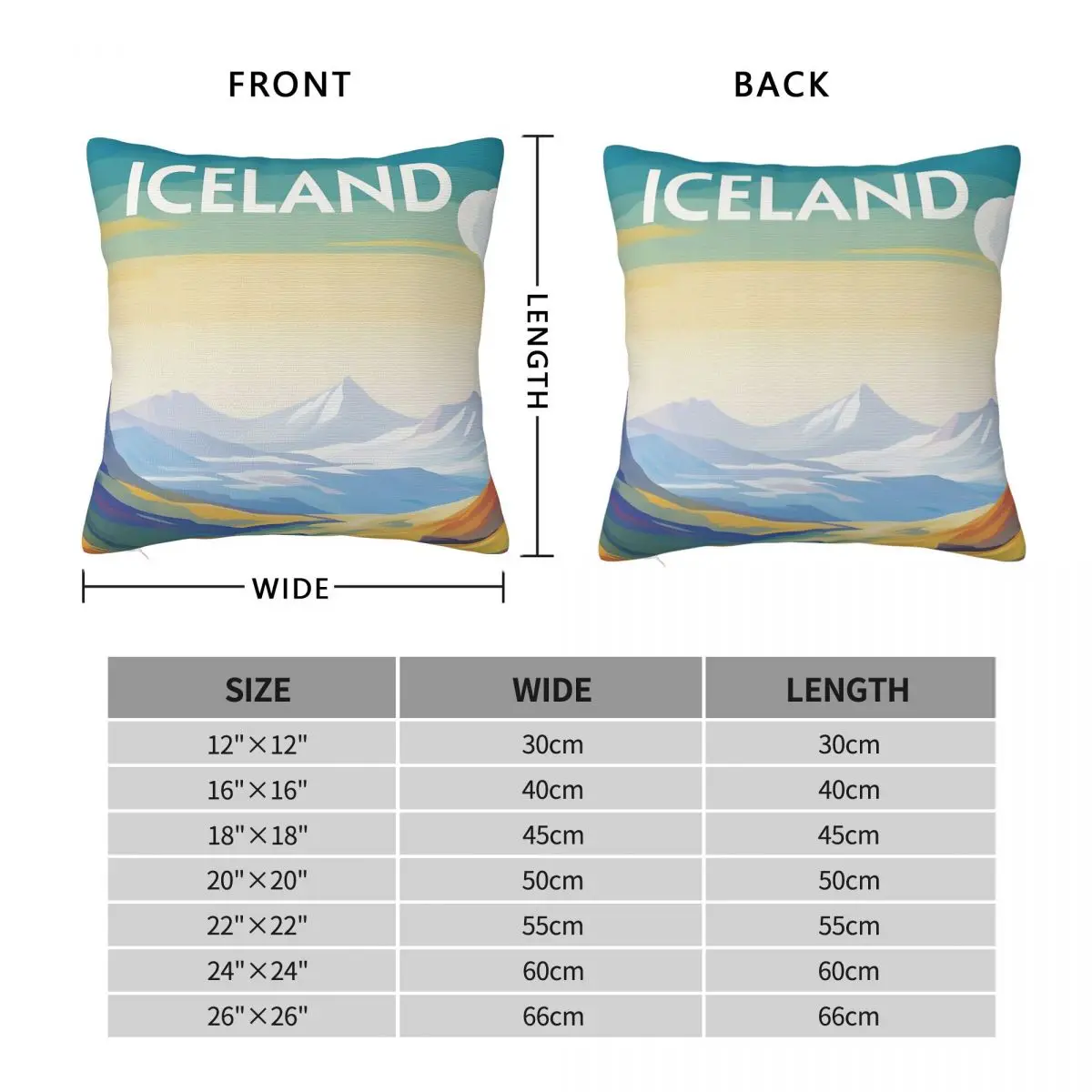 Iceland Travel Square Pillowcase Polyester Linen Velvet Pattern Zip Decor Pillow Case Room Cushion Cover