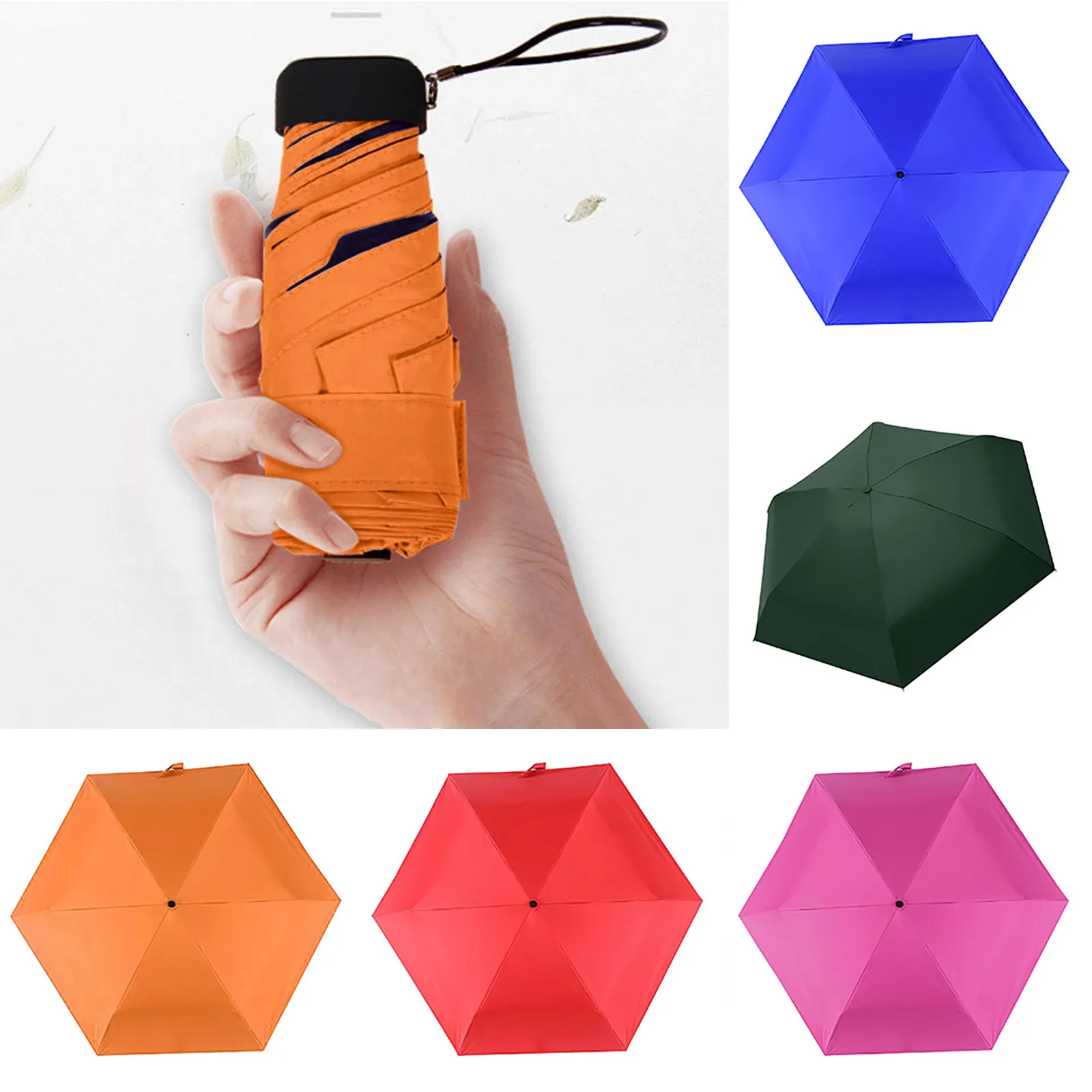 Mini Vinil Folding Pocket Umbrella, Proteção UV, Sun Shade, Pequeno parasol, Cápsula, Chuva, Viagem