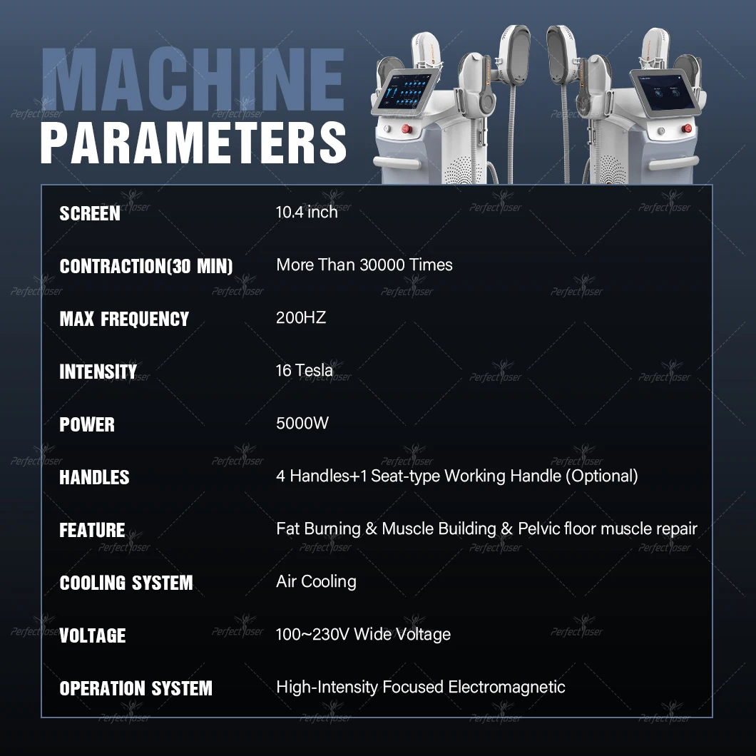 Perfectlaser ems máquina de escultura muscular hiemt neo 16 tesla 4 alças estimulação elétrica corpo moldar queima de gordura emagrecimento