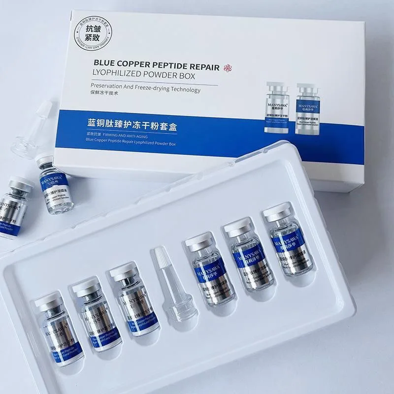 Peptide di rame blu riparazione della pelle del viso Set di polvere liofilizzata pelle sensibile idratante rassodante essenza di acido ialuronico