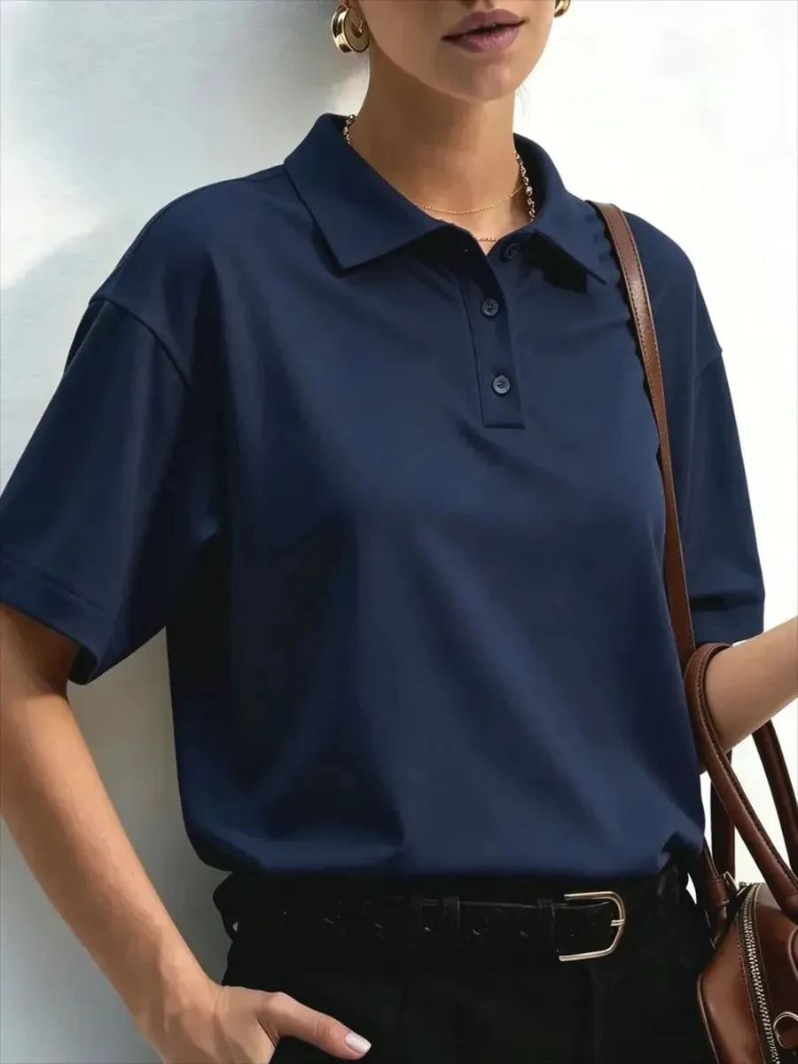 New Arrival Women Solid Polo Shirt Elegant Basic Design Short Sleeve Soft Comfortable Casual Office Clothing For Ladies