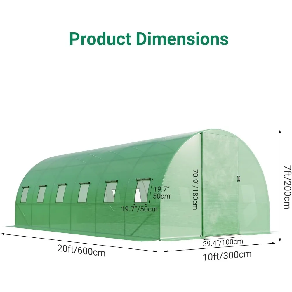 Large Walk in Greenhouses for Outdoors Heavy Duty,20x10x7 ft Swing Doors Tunnel Greenhouse Kit,Steel Large Winter Greenhouse