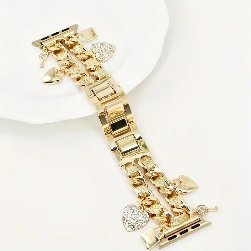 Tali Logam untuk Apple Watch Seri 10 9 8 7 6 5 4 Se Wanita Gelang Link IWatch Ultra2 49mm 41 45 38 42 46 40 44mm Tali Mewah